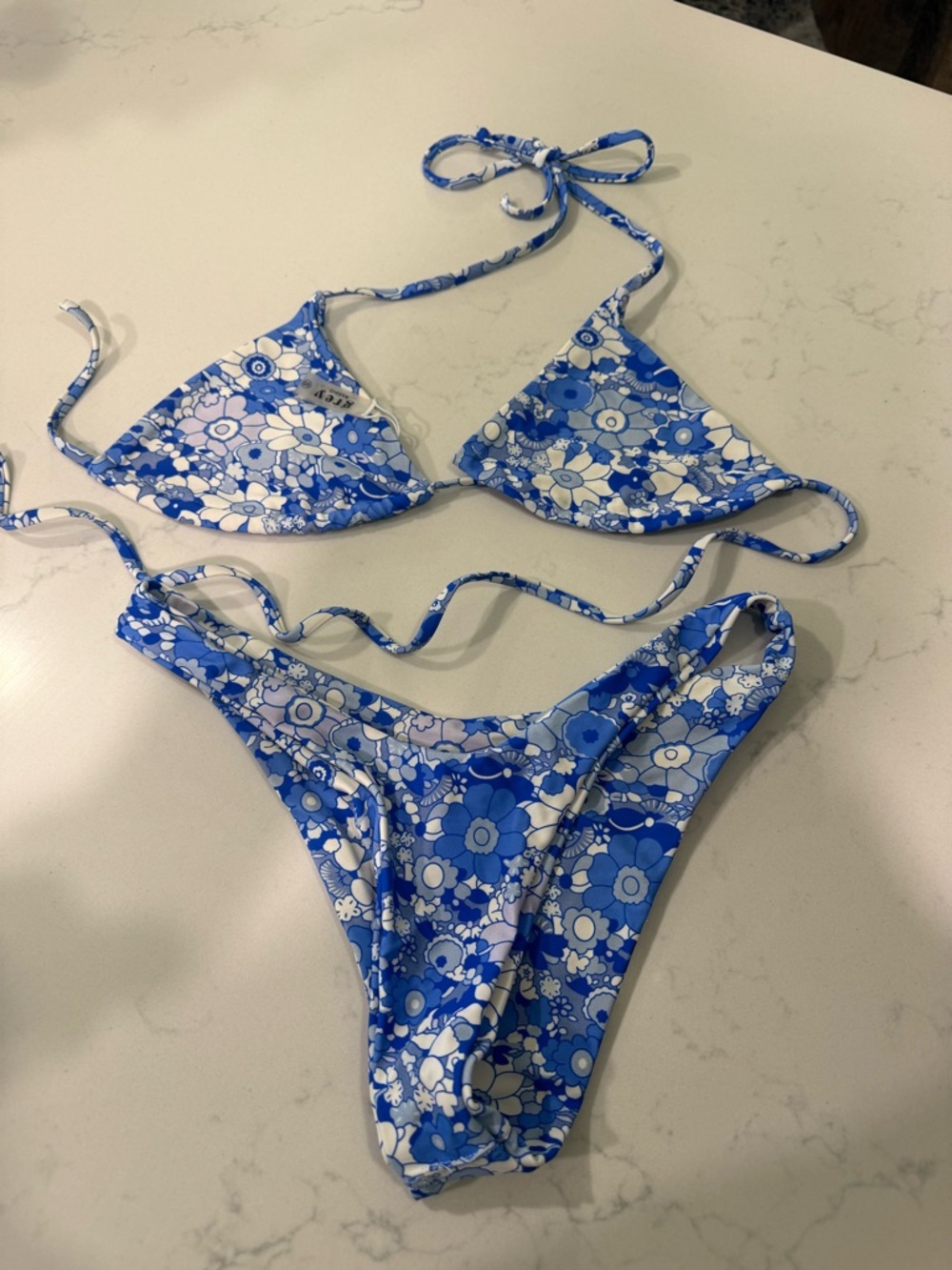 Blue Floral Triangle Bikini Set - Women